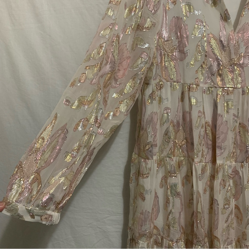 Lilly Pulitzer Sarita Silk Tiered Dress Coconut Rose Gold Metallic - Picture 4 of 14